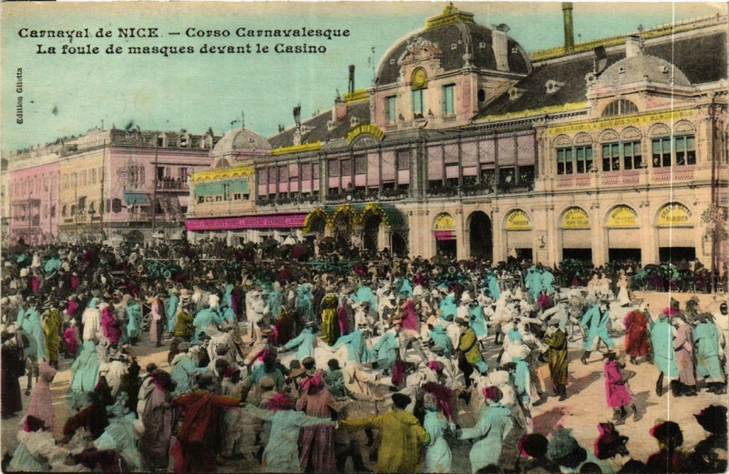 Carte postale ancienne Carnaval de Nice Corso Carnavalesque. La foule de masques à Nice