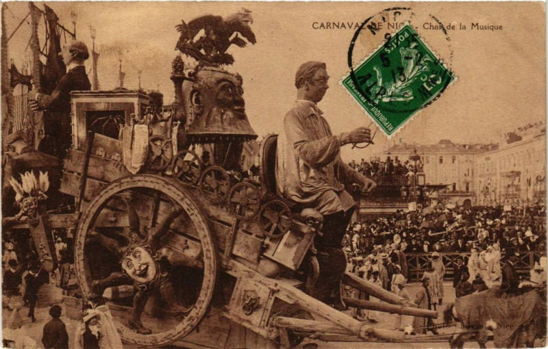 Carte postale ancienne Carnaval de Nice Char de la Musique à Nice