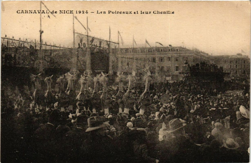Carte postale ancienne Carnaval de Nice 1924 Les Poireaux et leur Chenilie à Nice