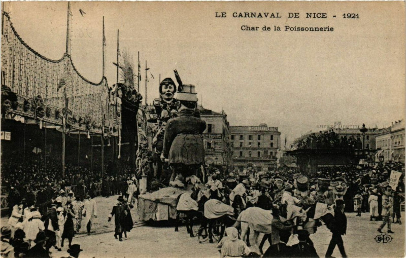Carte postale ancienne Carnaval de Nice 1921 Char de la Poissonnerie à Nice