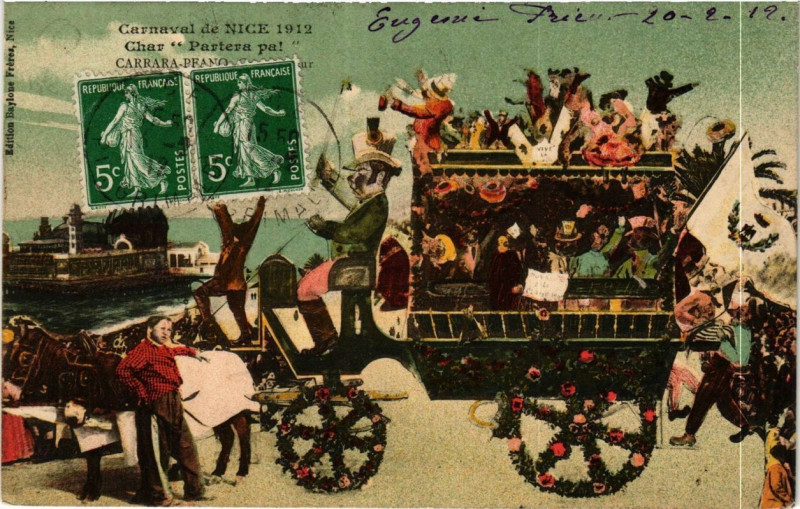Carte postale ancienne Carnaval de Nice 1912 Char Partera pa! à Nice