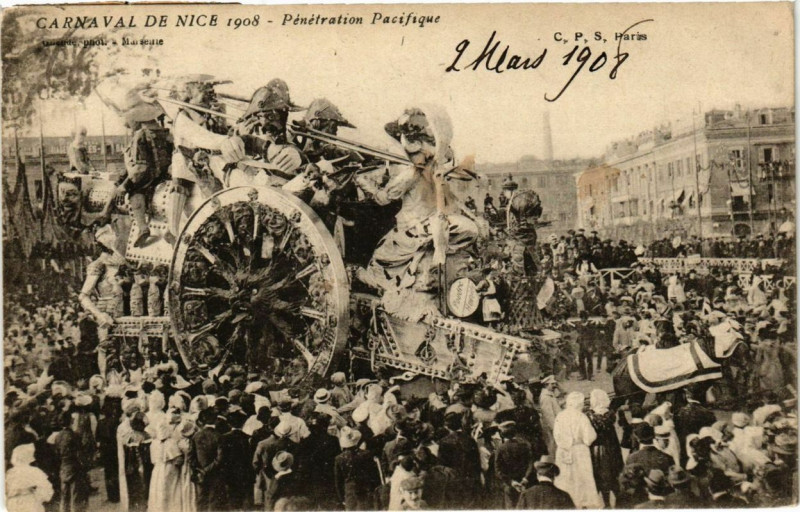 Carte postale ancienne Carnaval de Nice 1908 Penetration Pacifique à Nice