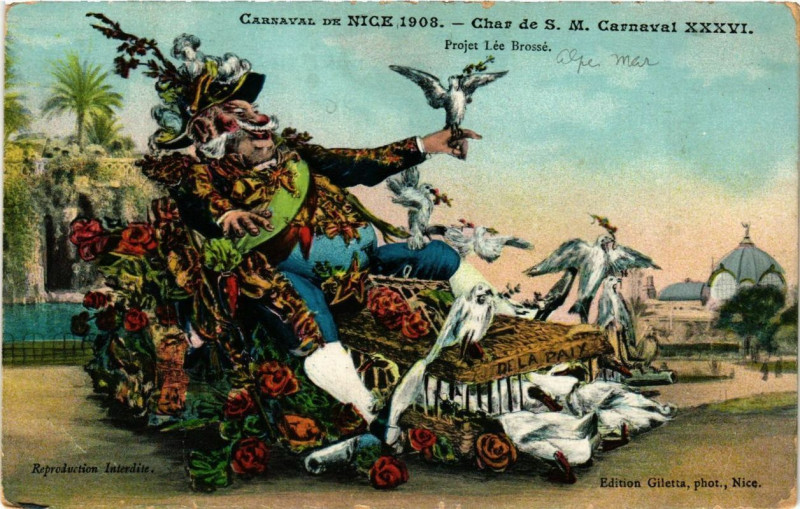 Carte postale ancienne Carnaval de Nice 1908 Char de S.M. Carnaval Wwwvi à Nice