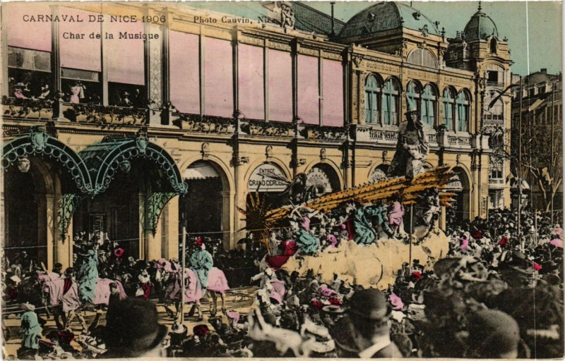 Carte postale ancienne Carnaval de Nice 1906 Char de la Musique à Nice