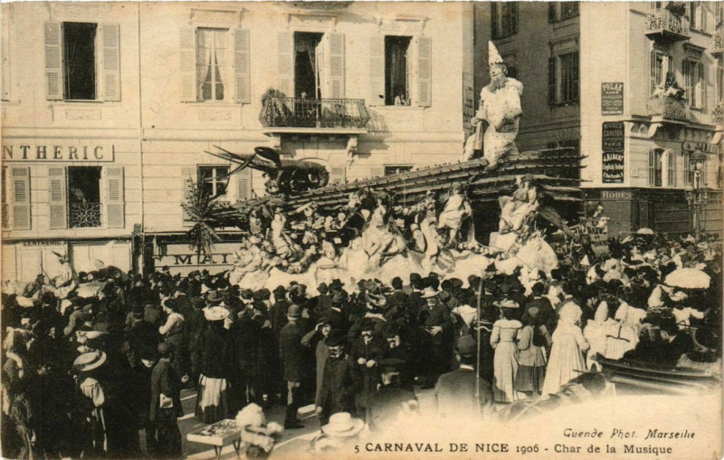 Carte postale ancienne Carnaval de Nice 1906 Char de la Musique à Nice