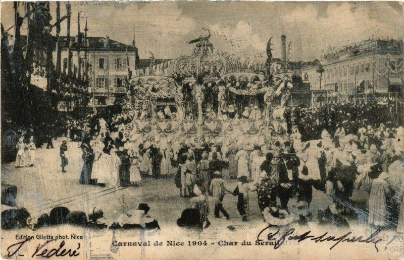 Carte postale ancienne Carnaval de Nice 1904 Char du Sersail à Nice
