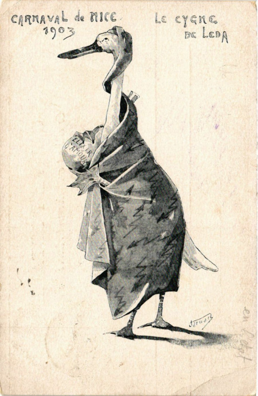 Carte postale ancienne Carnaval de Nice 1903 Le Cygne de Leda à Nice