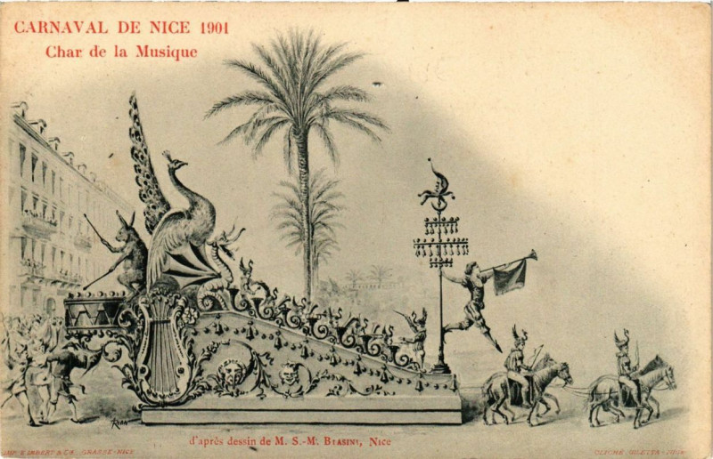 Carte postale ancienne Carnaval de Nice 1901 Char de la Musique à Nice
