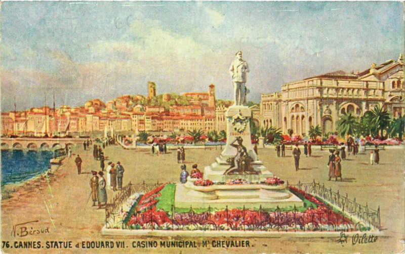 Carte postale ancienne Cannes Statue d'Edouard VII, Casino à Cannes