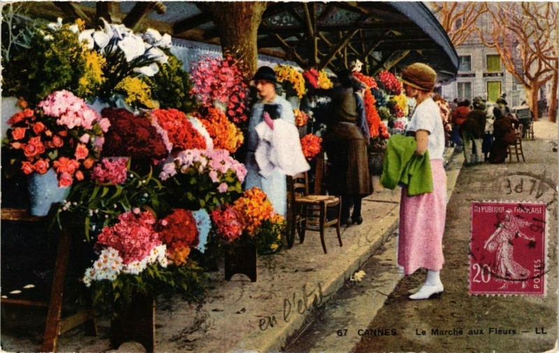 Carte postale ancienne Cannes Le Marche aux Fleurs à Cannes