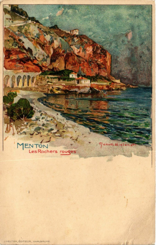 Carte postale ancienne Menton Les Rochers rouges à Menton