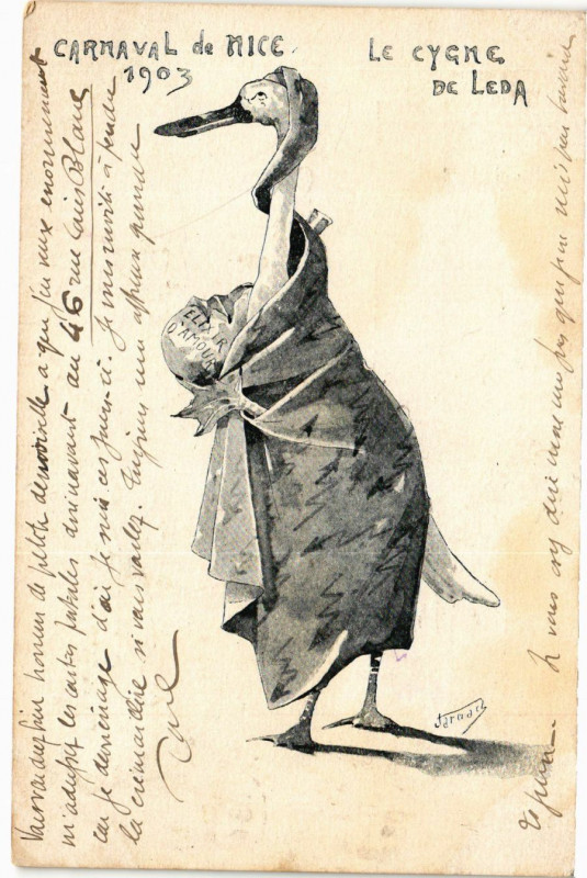 Carte postale ancienne Carnaval de Nice 1903 Le Cygne de Leda à Nice