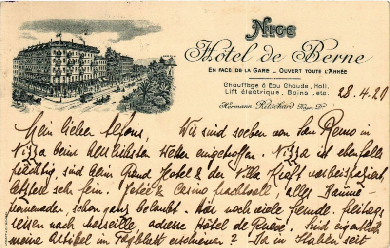 Carte postale ancienne Nice Hotel de Berne à Nice