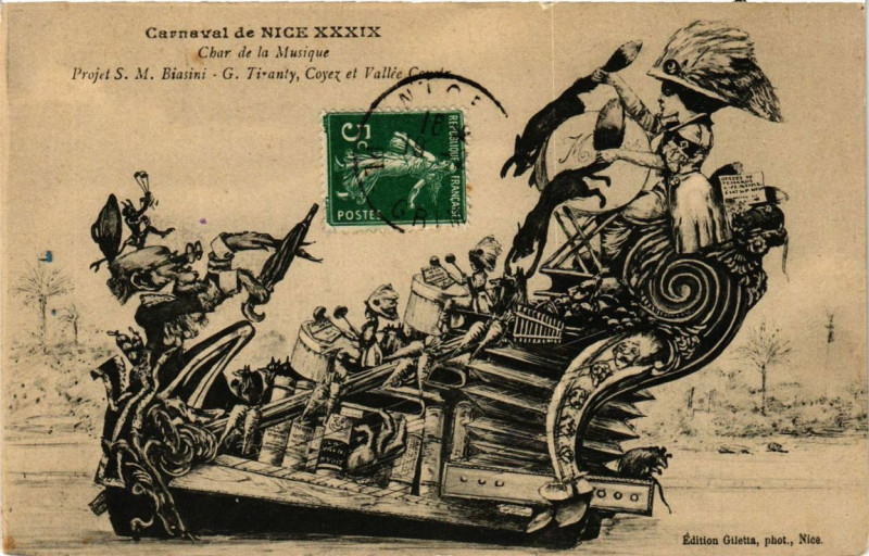 Carte postale ancienne Carnaval de Nice Xxxix Char de la Musique à Nice