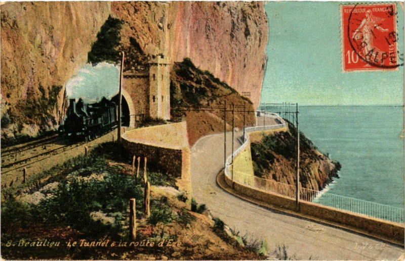 Carte postale ancienne Beaulieu - Le Tunnel & la route d'Eze
