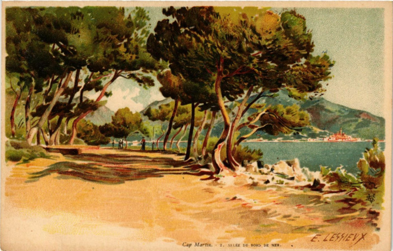 Carte postale ancienne Cap Martin - Allée du Bord de Mer (E. Lessevx)