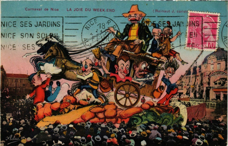 Carte postale ancienne Carnaval de Nice - La Joie du Week end à Nice