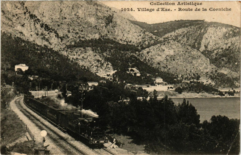 Carte postale ancienne Collection Artistique - Village d'Eze - Route de la Corniche