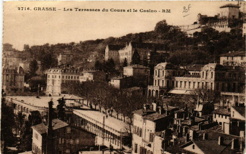 Carte postale ancienne Grasse - Les Terrasses du Cours et le Casino à Grasse