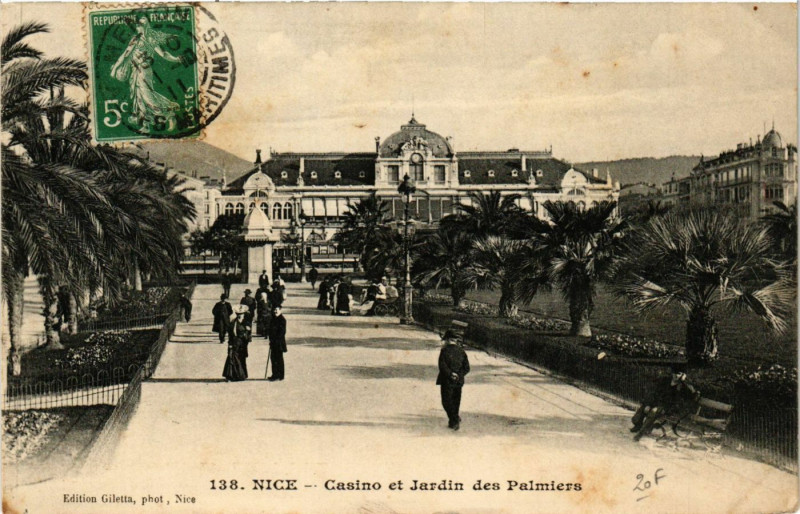 Carte postale ancienne Nice - Casino et Jardin des Palmiers à Nice