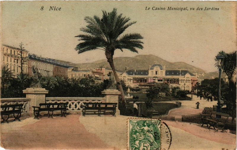Carte postale ancienne Nice - Le Casino Municipal, vu des Jardins à Nice