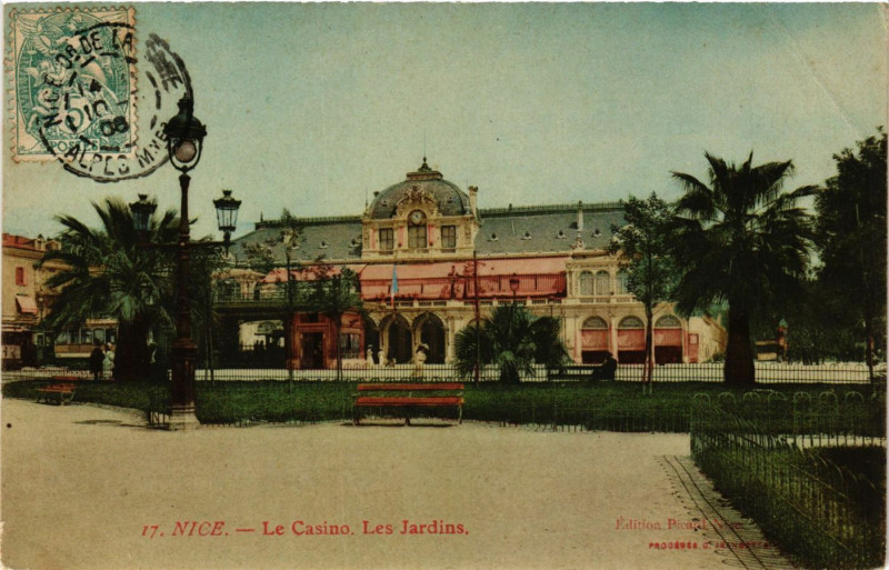 Carte postale ancienne Nice - Le Casino, Les Jardins à Nice