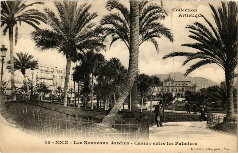 Carte postale ancienne Nice - Les Nouveaux Jardins - Casino entre les Palmiers à Nice