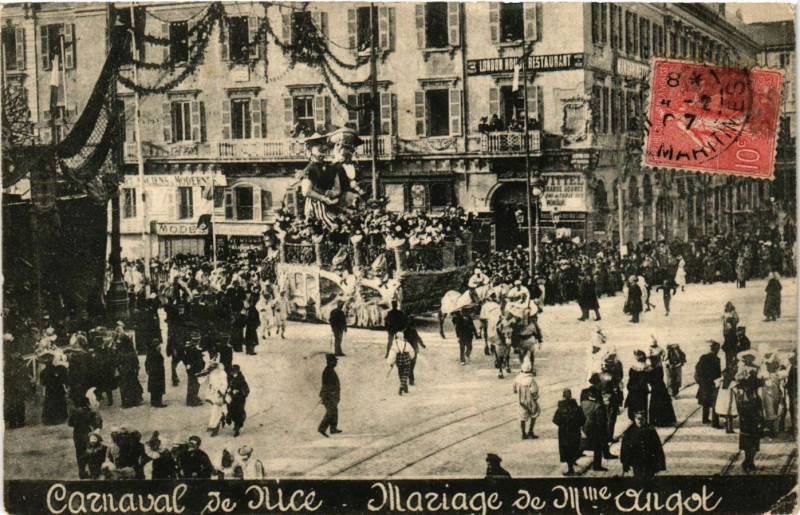 Carte postale ancienne Carnaval de Nice - Mariage de Mme Angot à Nice