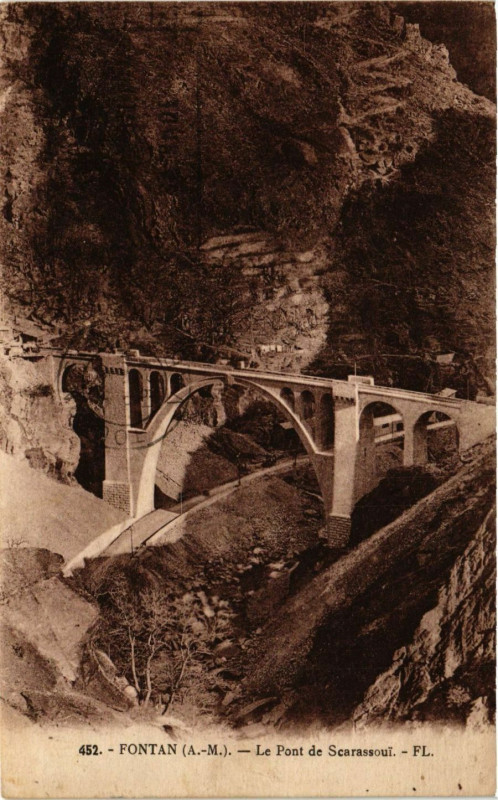 Carte postale ancienne Fontan - Le Pont de Scarassoui à Fontan