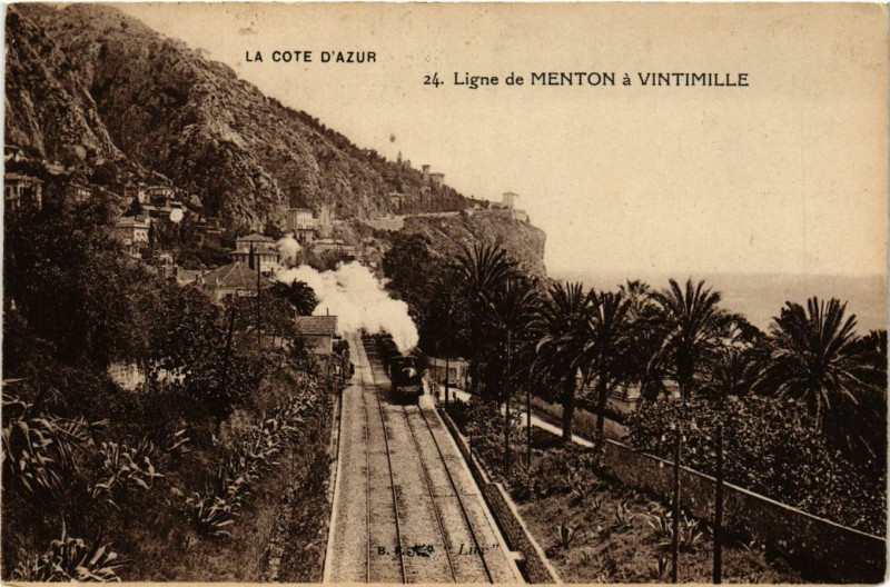 Carte postale ancienne La Cote d'Azur - Ligne de Menton a Vintimille à Menton