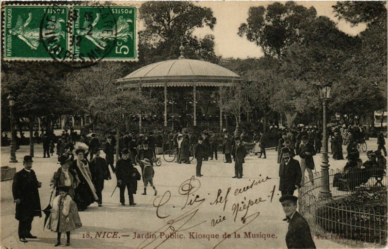 Carte postale ancienne Nice - Jardin Public Kiosque de la Musique à Nice