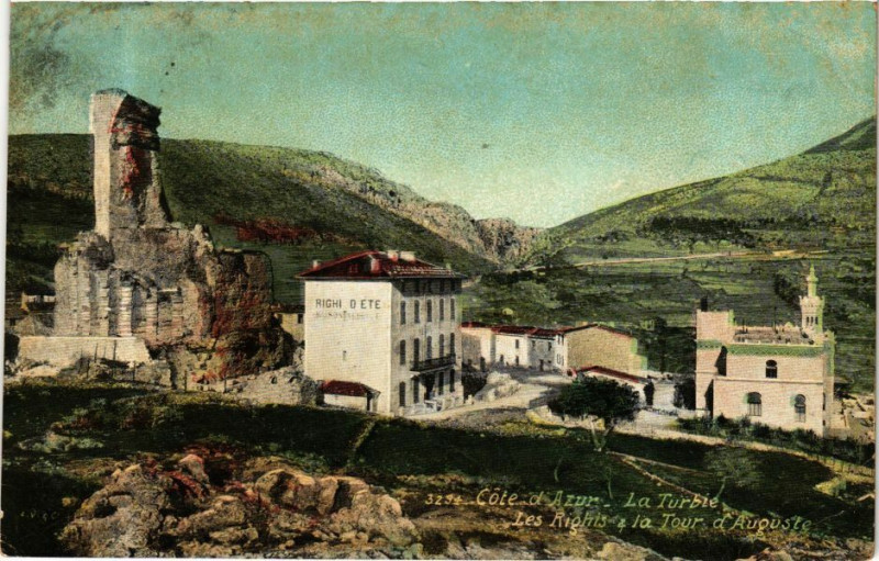 Carte postale ancienne Ed. Aqua 3294 La Turbie Le Righis et la tour d'Auguste à La Tour