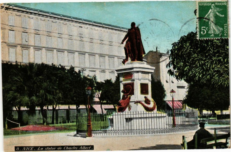 Carte postale ancienne Ed. Aqua 8 Nice La statue de Charles Albert à Nice