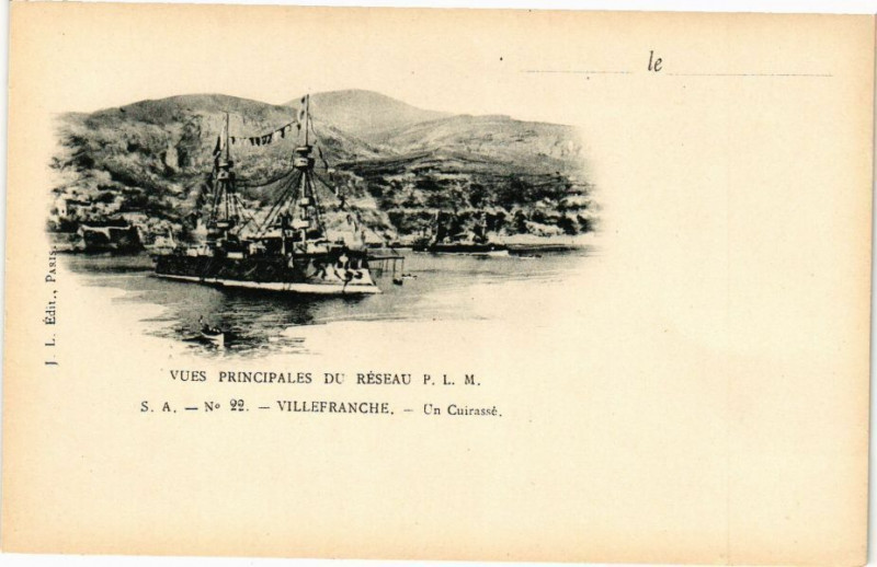 Carte postale ancienne Villefranche - Un Cuirassé