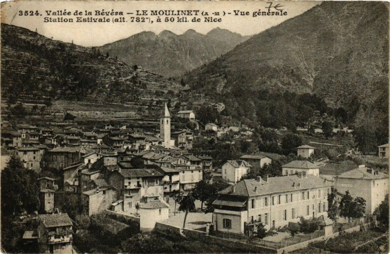 Carte postale ancienne Vallée de la Bévéra-Le Moulinet Vue générale-Station Estivale à Moulinet