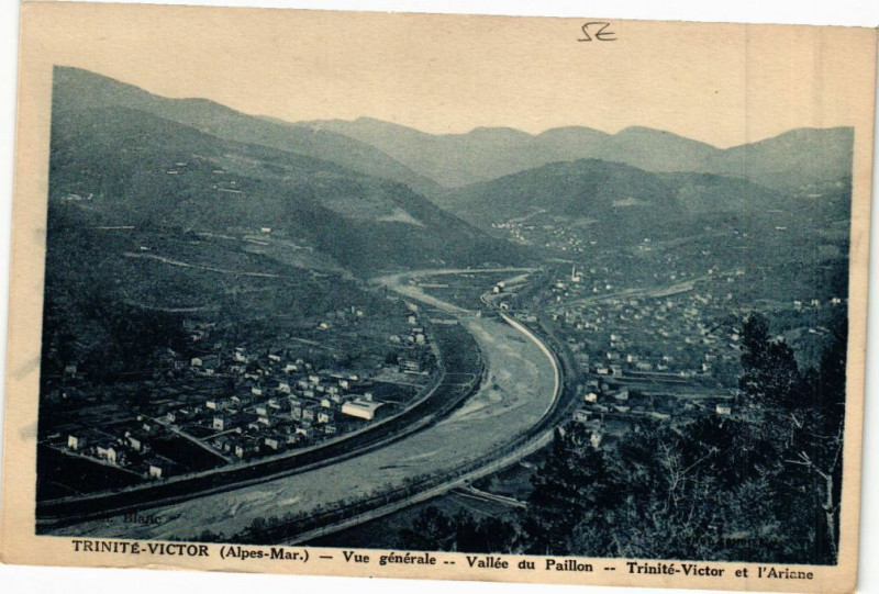 Carte postale ancienne Trinité-Victor-Vue générale-Vallée du Paillon et l'Ariane