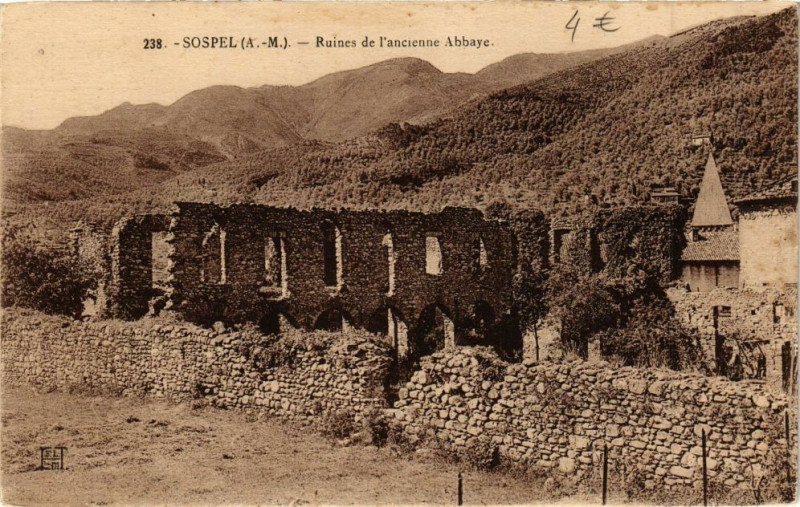 Carte postale ancienne Sospel -Ruines de l'ancienne Abbaye à Sospel