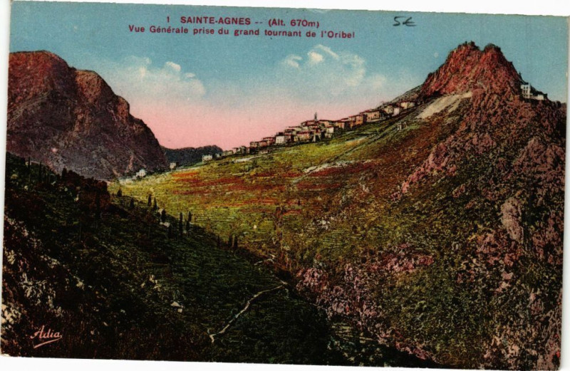 Carte postale ancienne Sainte-Agnes -Vue Générale prise du grand tournant de l'Oribel