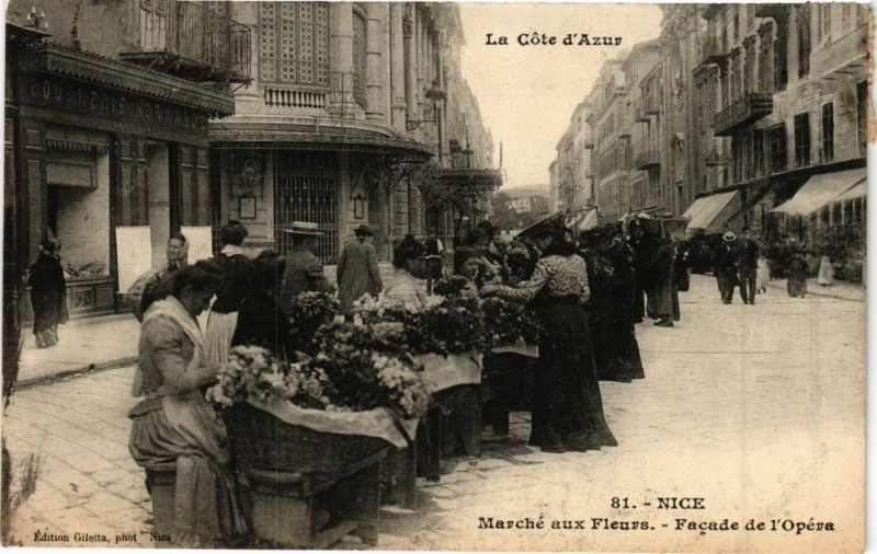 Carte postale ancienne Nice Marché aux Fleurs-Facade de l'Opéra à Nice