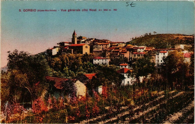 Carte postale ancienne Gorbio Vue générale cote Nord à Gorbio