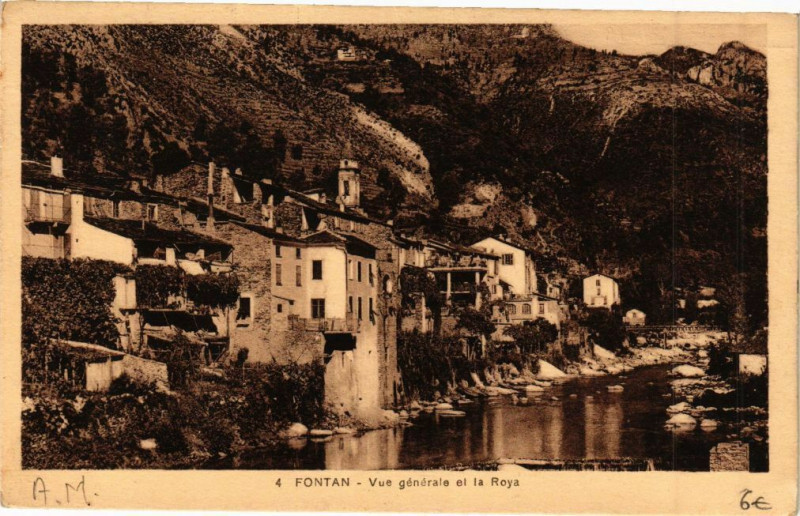 Carte postale ancienne Fontan Vue générale et la Roya à Fontan