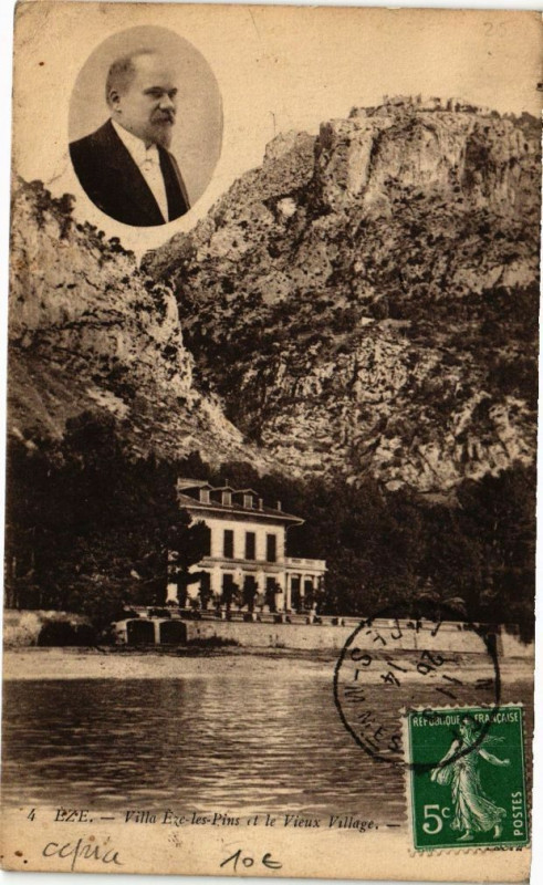 Carte postale ancienne Eze Villa Eze les-Pins et le Vieux Village à Èze