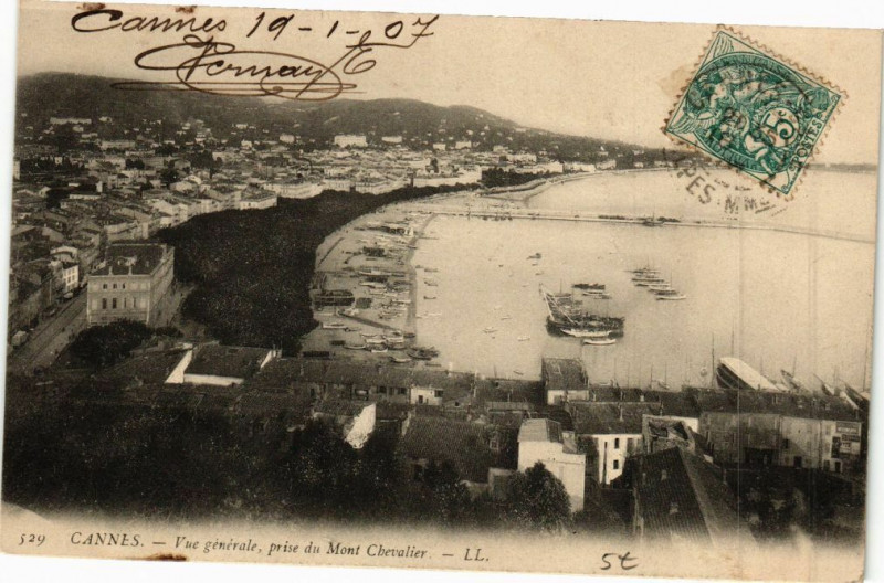 Carte postale ancienne Cannes Vue générale,prise du Mont Chevalier à Cannes