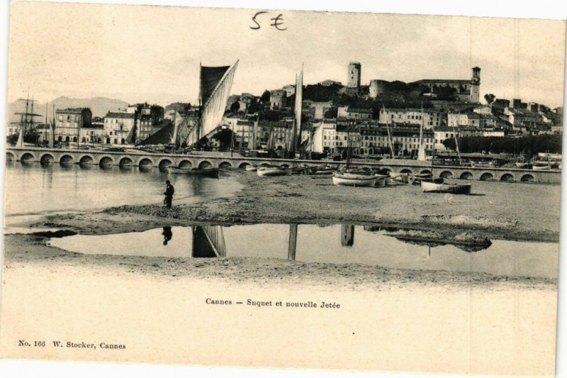 Carte postale ancienne Cannes Suquet et nouvelle Jetée à Cannes