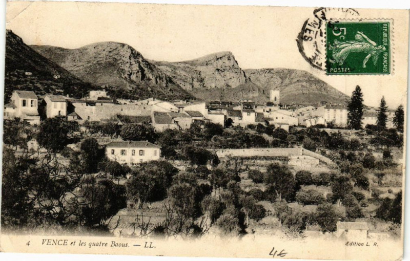Carte postale ancienne Vence et les quatre Baous à Vence