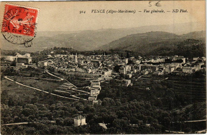 Carte postale ancienne Vence - Vue générale à Vence