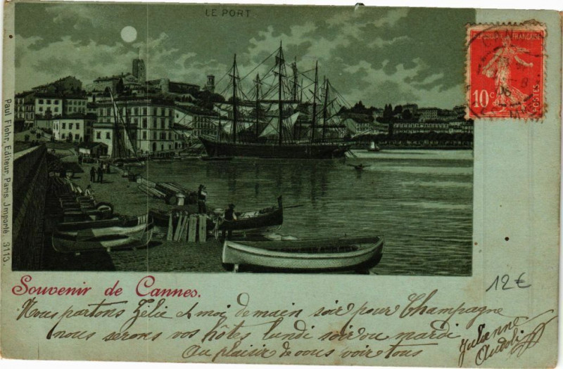 Carte postale ancienne Souvenir de Cannes à Cannes
