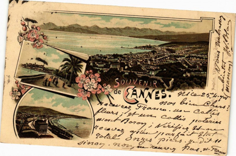 Carte postale ancienne Souvenir de Cannes à Cannes
