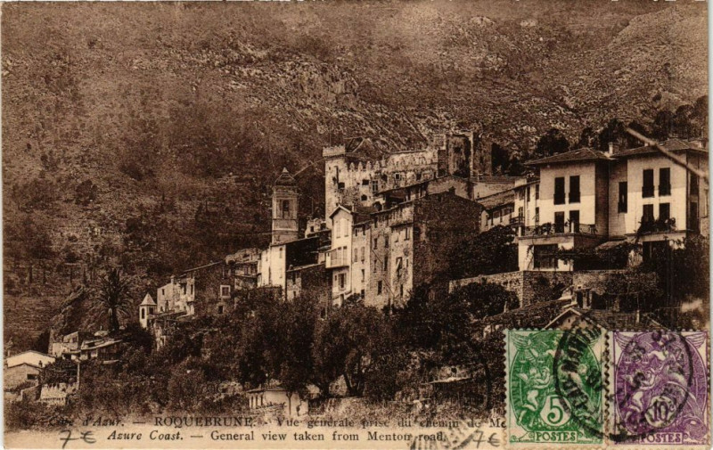Carte postale ancienne Roquebrune - Vue générale prise du enemin