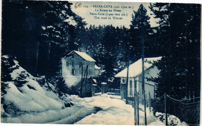 Carte postale ancienne Peira-Cava - La route en hiver